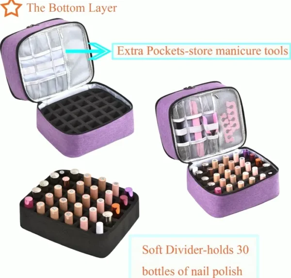 Polish Storage Case Fits 30 Bottles 15ml with Light and Storage