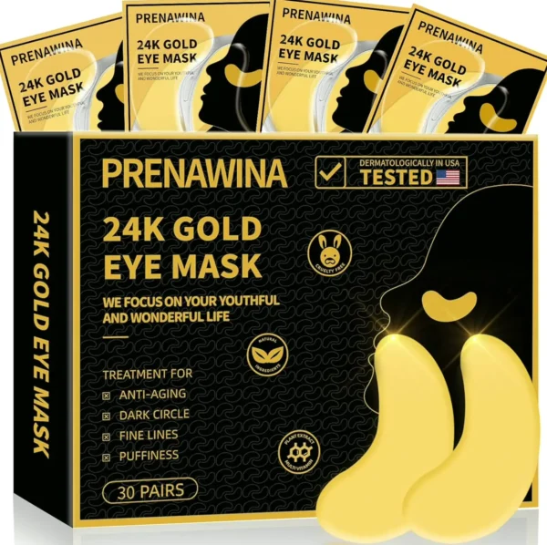 Eye Mask Patches for Puffy Eyes, 24K Gold Under Masks, Nourishing Pads