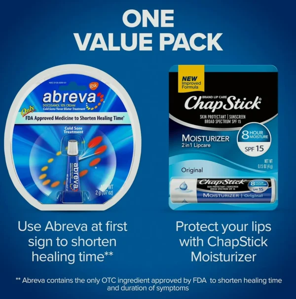 Abreva's Cold Sore Treatment with ChapStick's Moisturizer Combo Pack