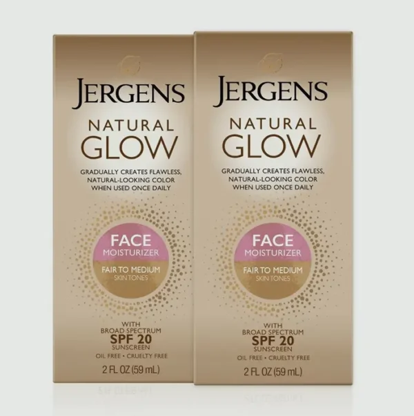 Jergens Natural Glow Facial Self Tanner Lotion, SPF 20, Fair Skin Tone, 2 Fl Oz Set of 2