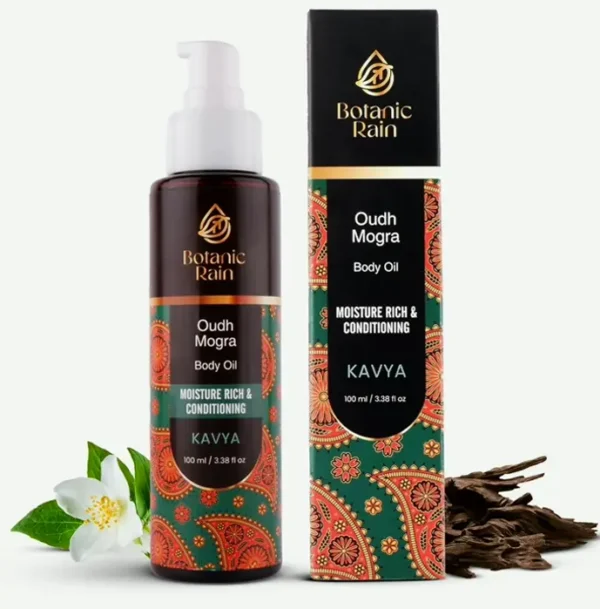 Ayurvedic Body Oil with Oudh and Mogra, Natural Moisturizer after Bath, For Both Genders, 3.38 Fl Oz