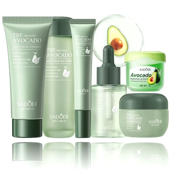 Avocado Skin Care Kit: 6-in-One Gift Set, Facial Cleanser, Essence, Moisturizer, Eye Cream, Toner, Lip Care