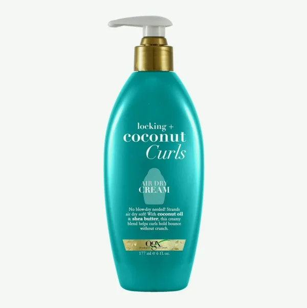 OGX Lock-in + Coconut Curls Air Dry Styling Cream, No Parabens Added, 6 oz