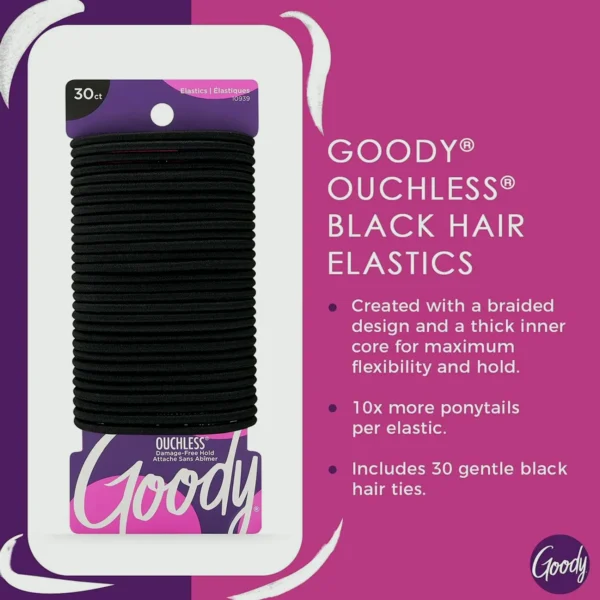 Goodie Ouchless Elastic - 30 Pack, Dark - 4MM Regular Hair