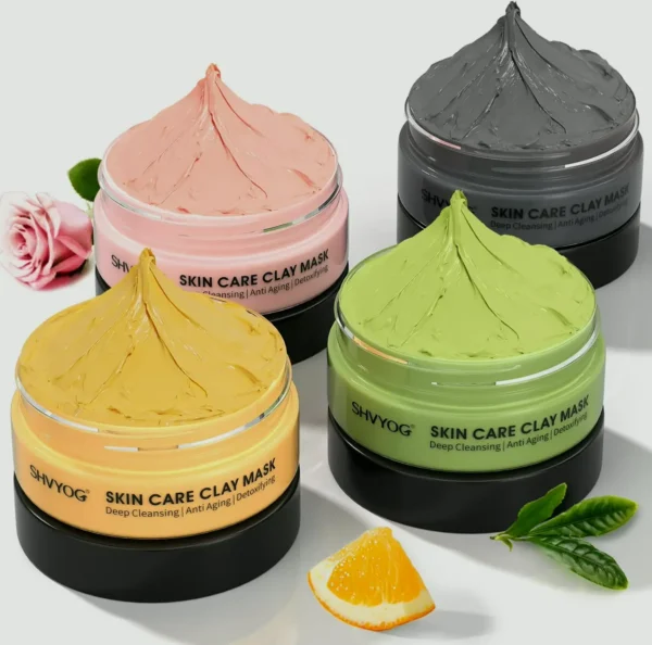 4 Piece Clay Face Pack Kit - Turmeric, Vitamin C, G Tea, Dead Sea Mud, Rose Clay - 8.46oz