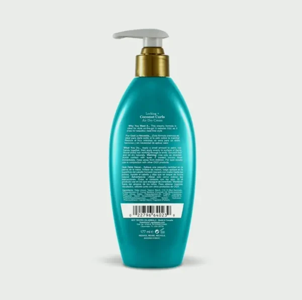 OGX Lock-in + Coconut Curls Air Dry Styling Cream, No Parabens Added, 6 oz